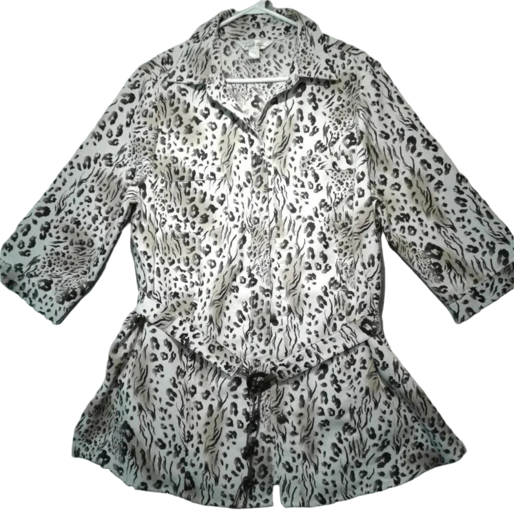 Leopard Print Short Sleeve Belted Tunic Top Size 18W